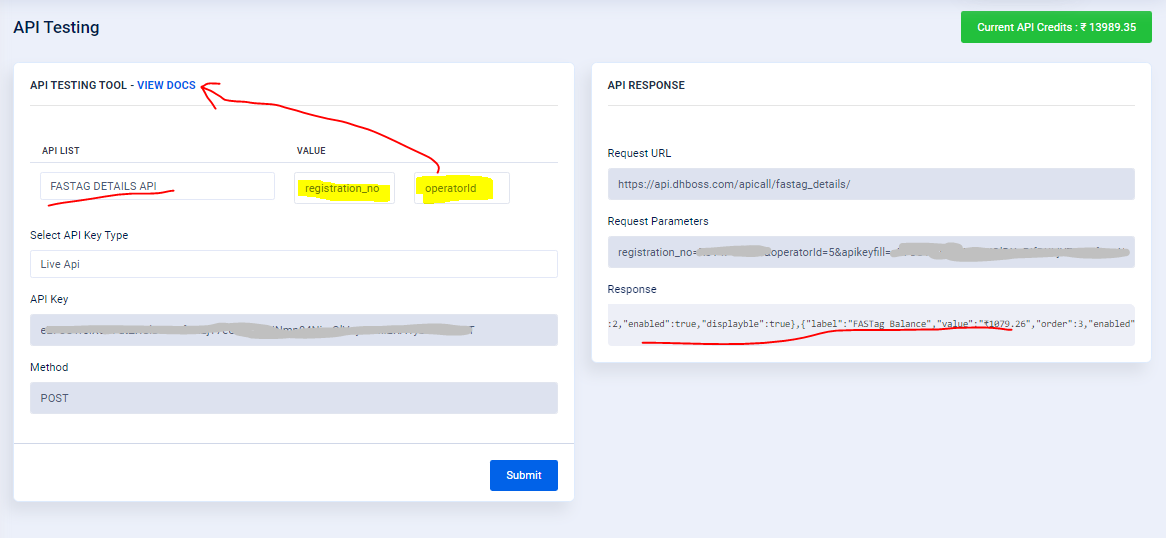 FASTAG DETAILS API