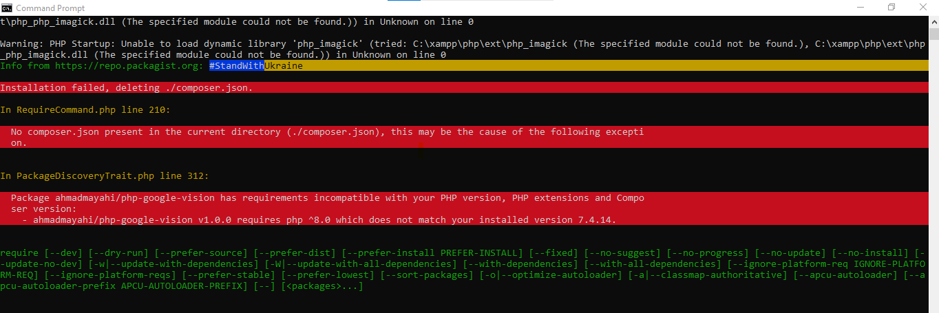 Installation failed, deleting composer.json