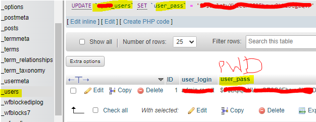 Wordpress Website Password Hash Get and Password Update in SQL Database